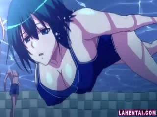 Hentai cutie in swimsuit gangbanged