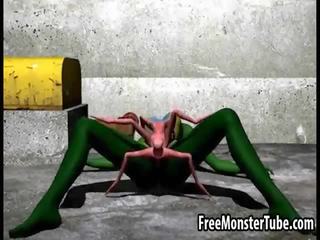 3d dibujos animados alien seductress consiguiendo follada duro por un spider