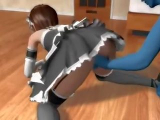 Pussy fingered anime maid blowing monsters phallus