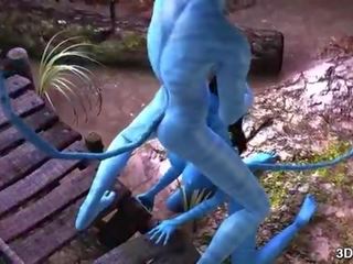 Avatar gudinne anal knullet av stor blå aksel