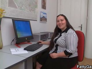 Fucking big belly office sweetheart on the floor